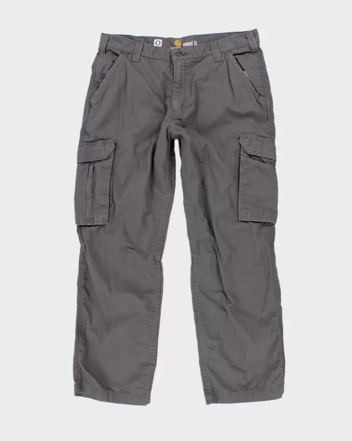 00s Carhartt Grey Cargo Workwear Trousers - W36 L30