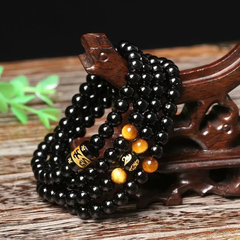 108 Natural Brazil Black Bead Onyx Mala