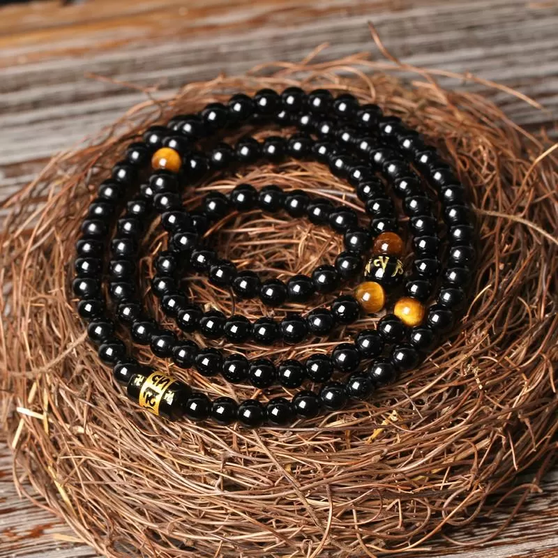 108 Natural Brazil Black Bead Onyx Mala