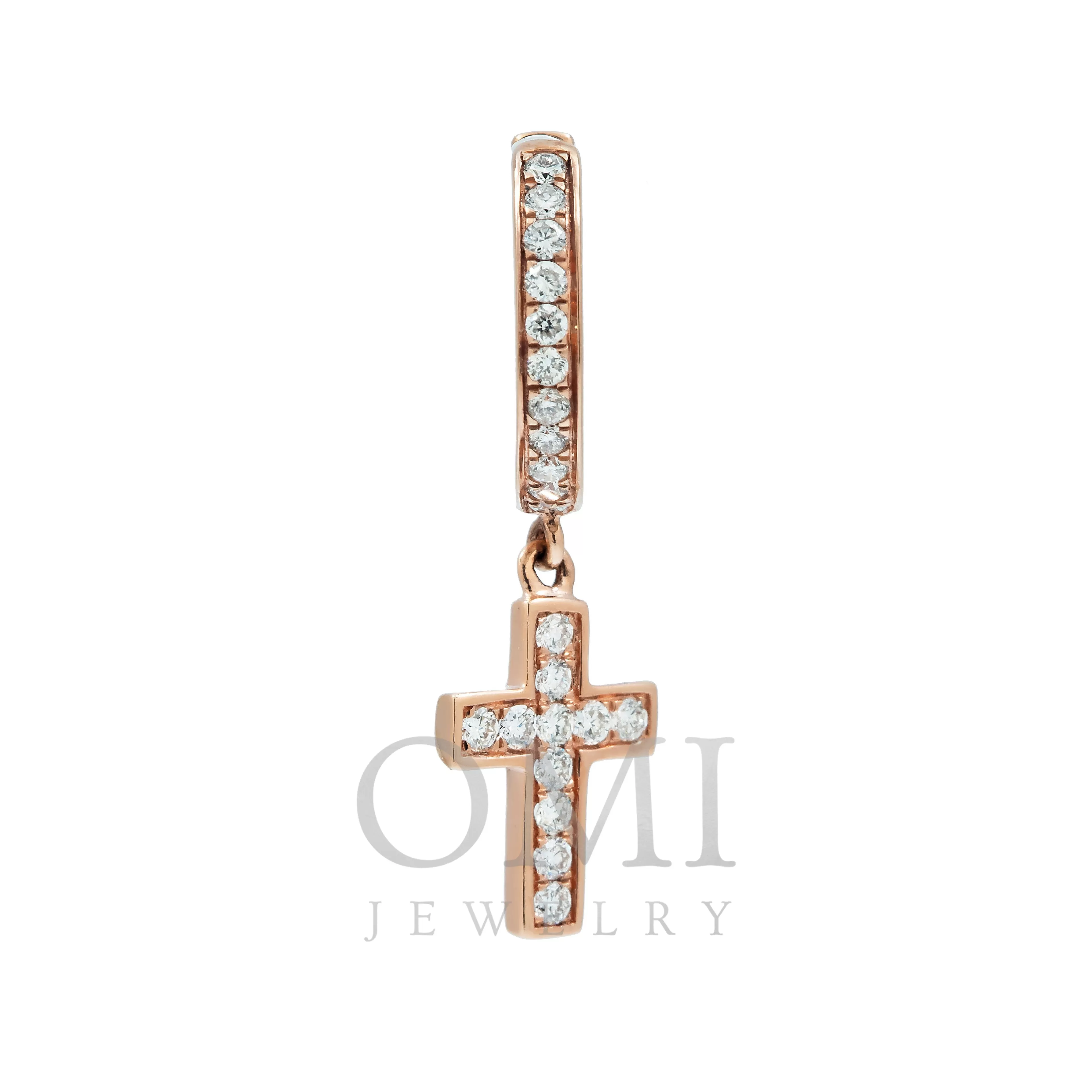 14K GOLD DIAMOND DANGLING CROSS EARRINGS 0.55 CTW