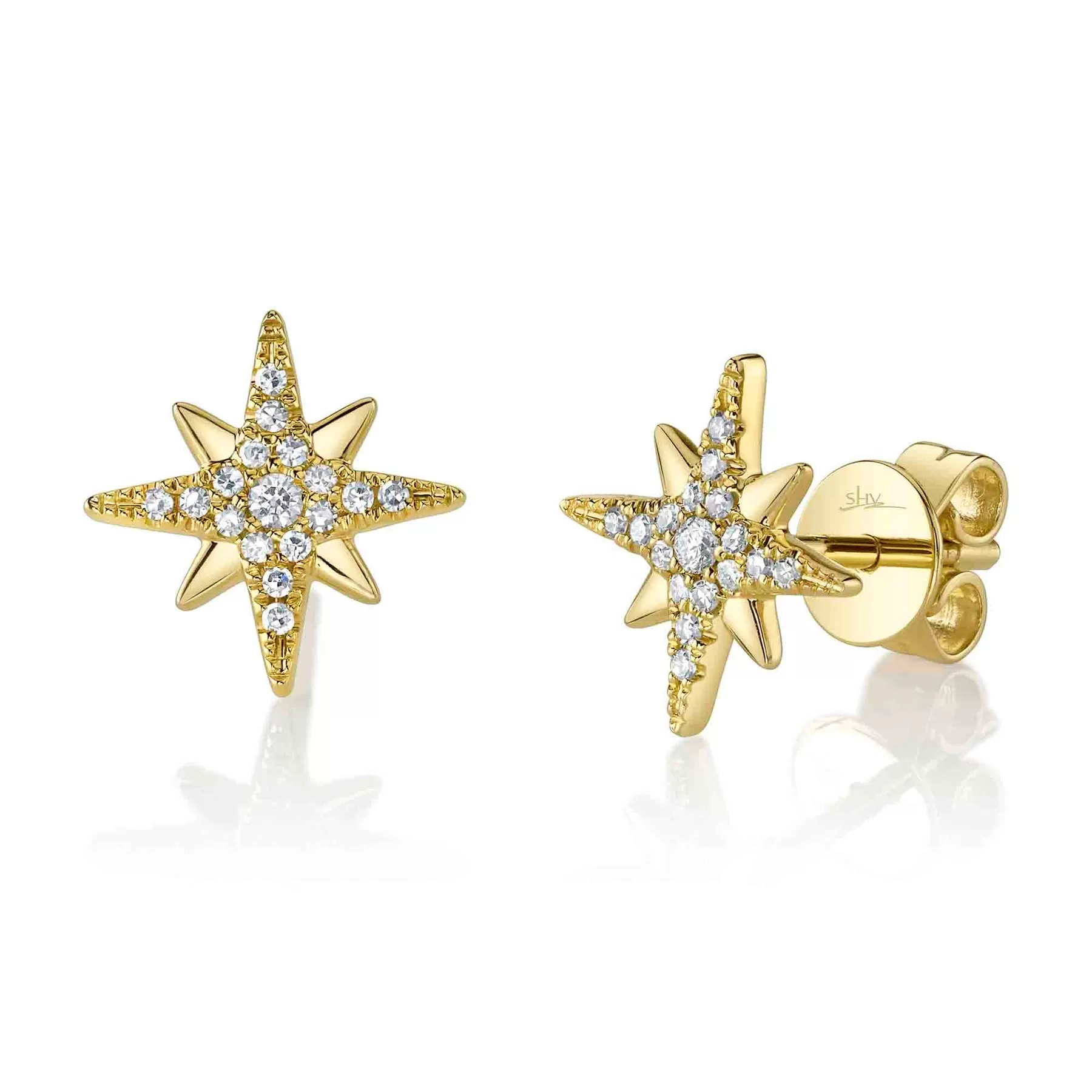 14K Gold Diamond North Star Stud Earrings