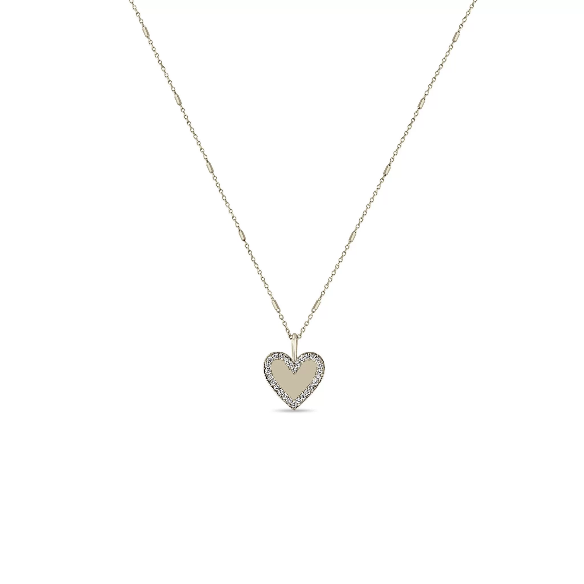 14k Gold Heart with Pavé Diamond Border Pendant Necklace