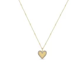 14k Gold Heart with Pavé Diamond Border Pendant Necklace