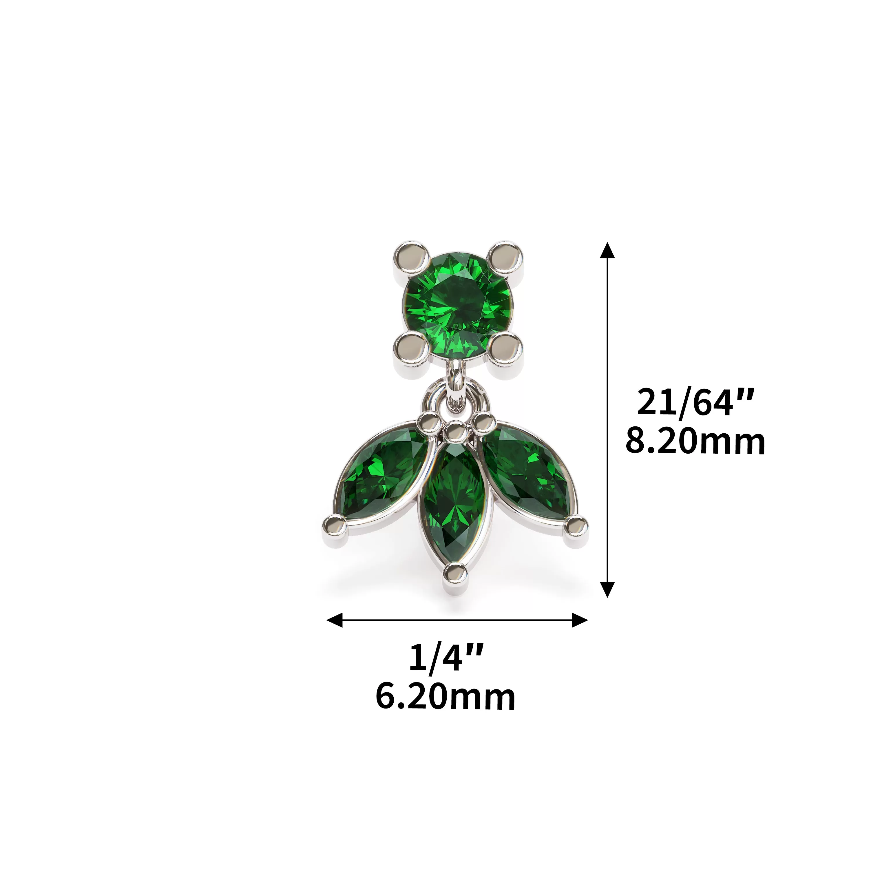 14K Gold Marquise Emerald Lotus Dangle Stud