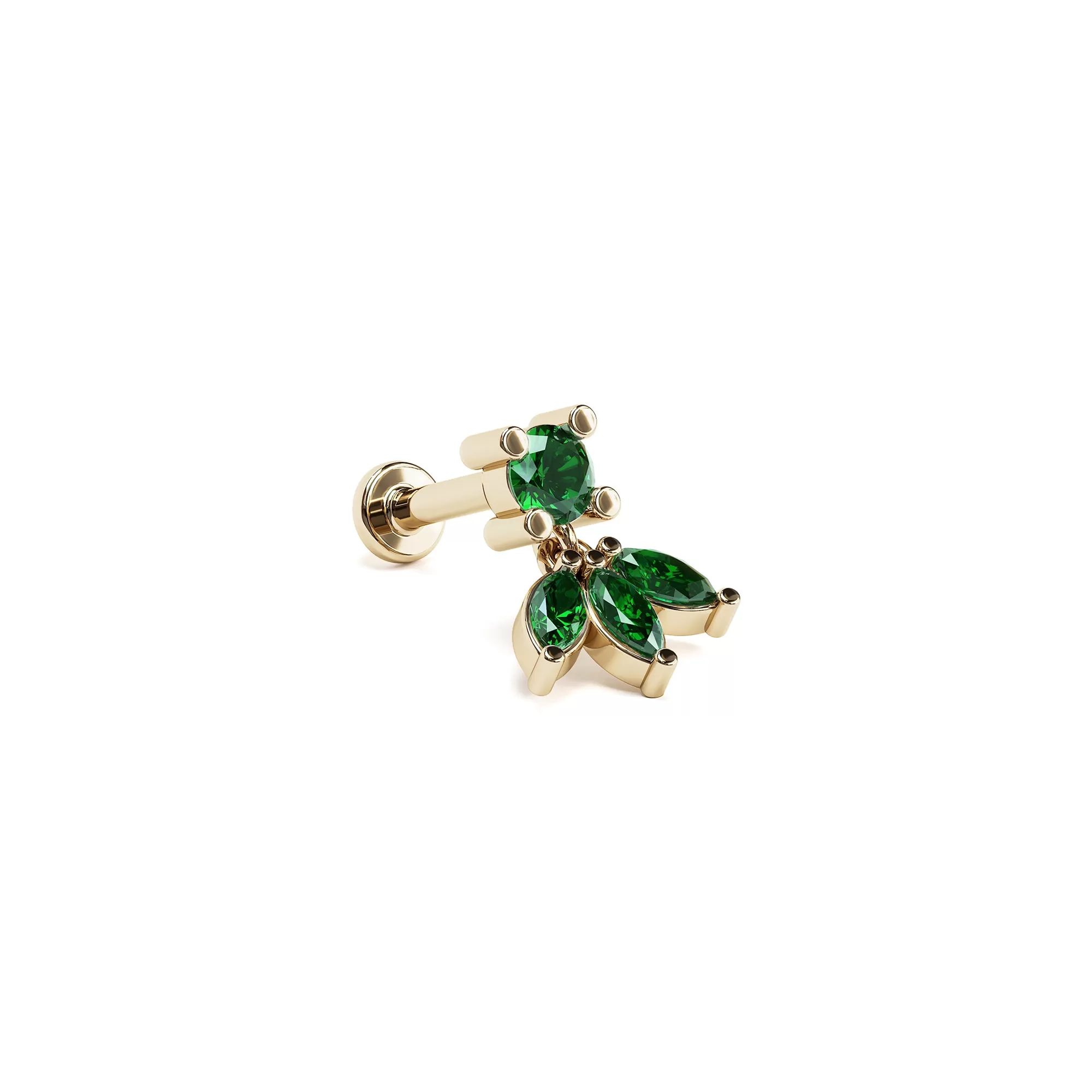 14K Gold Marquise Emerald Lotus Dangle Stud