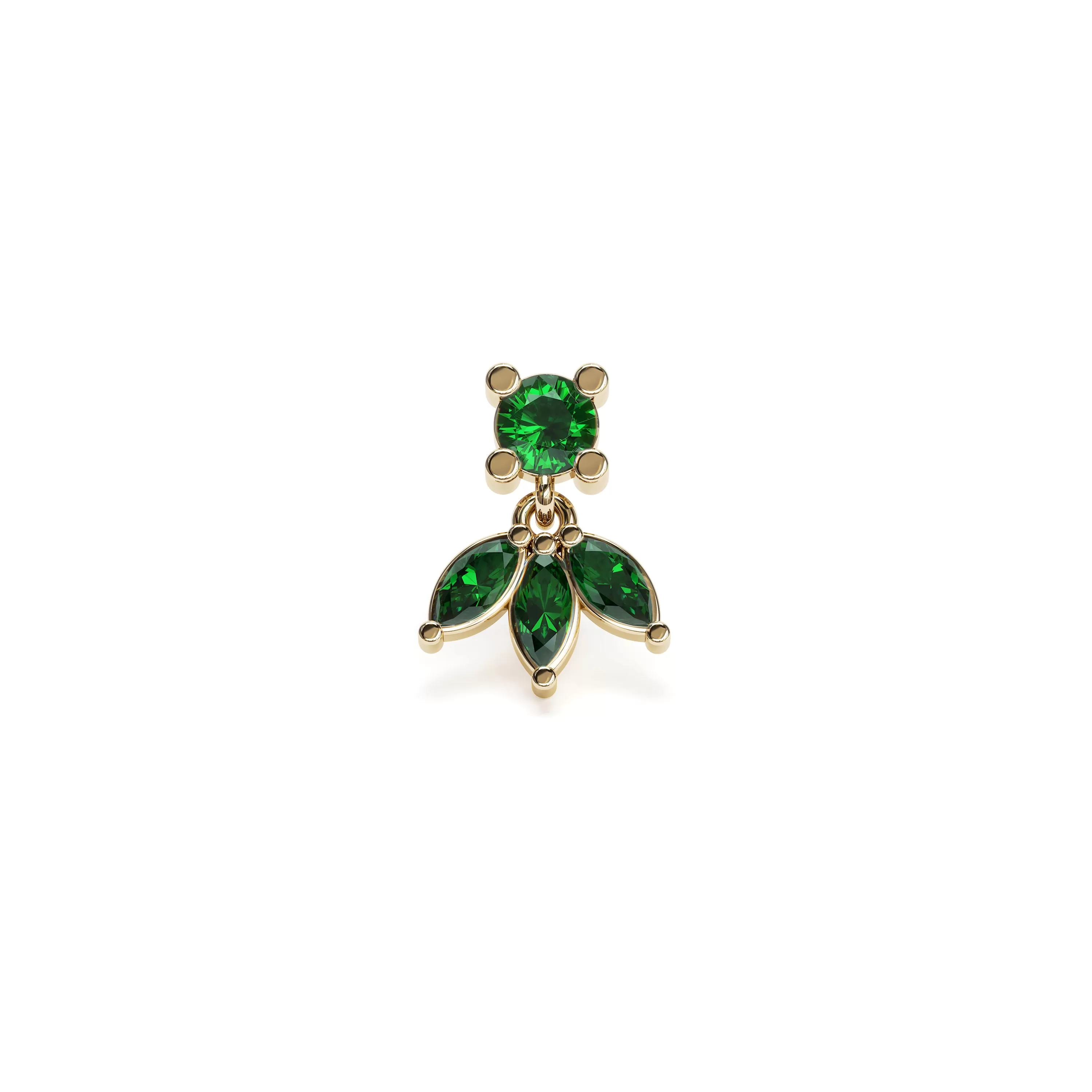 14K Gold Marquise Emerald Lotus Dangle Stud