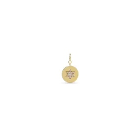 14k Pavé Diamond Star of David Disc Charm Pendant with Spring Ring