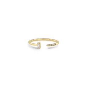 14k Vertical Baguette & Pavé Diamond Open Ring