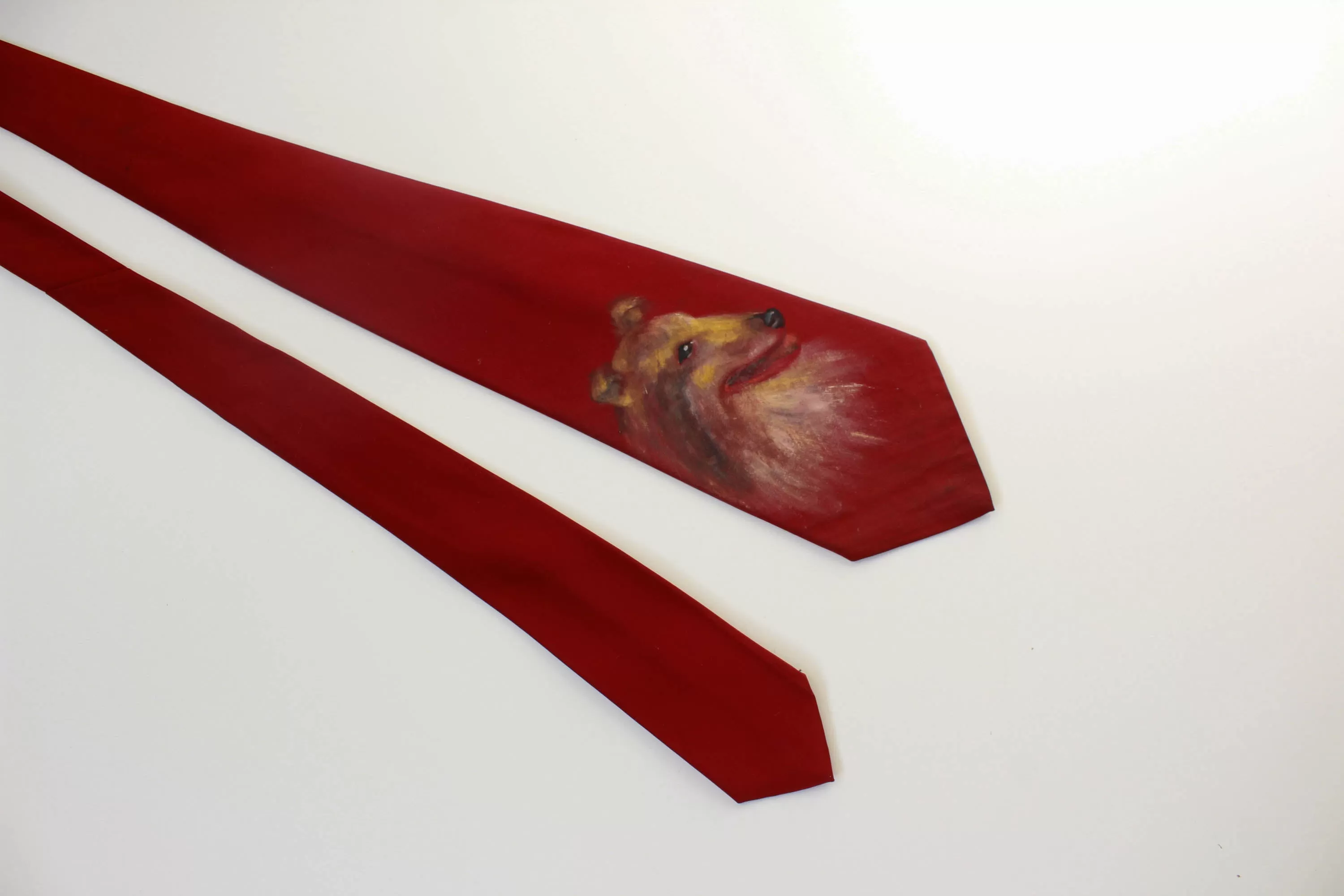 1940s Hand Painted Necktie, Red Border Collie