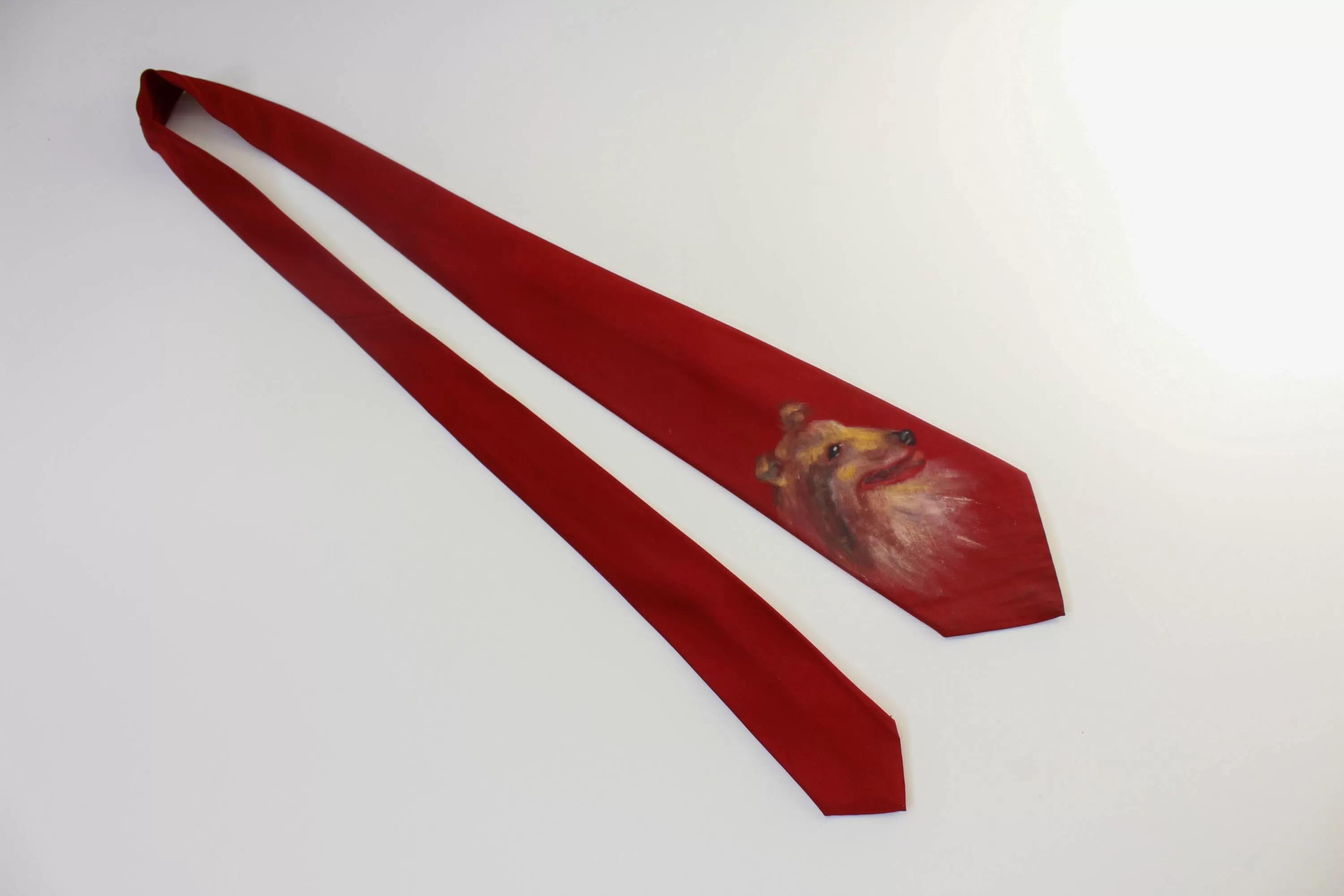 1940s Hand Painted Necktie, Red Border Collie