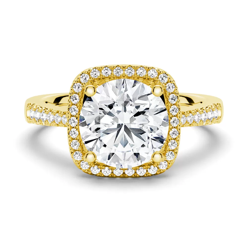 3 CT. Four Prongs Pavé Halo Moissanite Engagement Ring