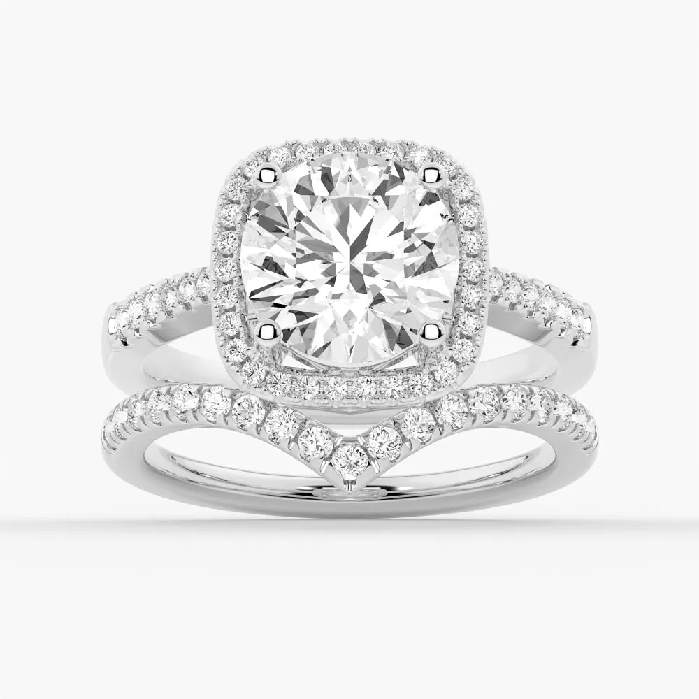 3 CT. Four Prongs Pavé Halo Moissanite Engagement Ring