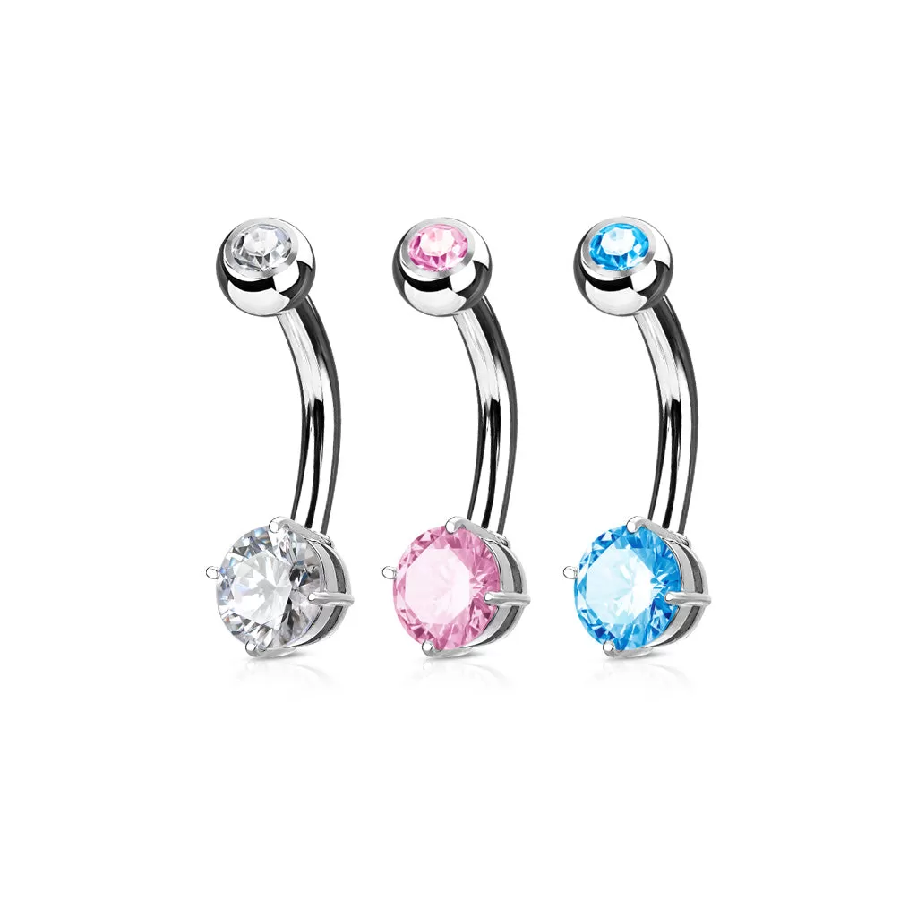 3 Piece Value Pack Round CZ Prong Set 316L Surgical Steel WildKlass Belly Button Navel Ring Pack