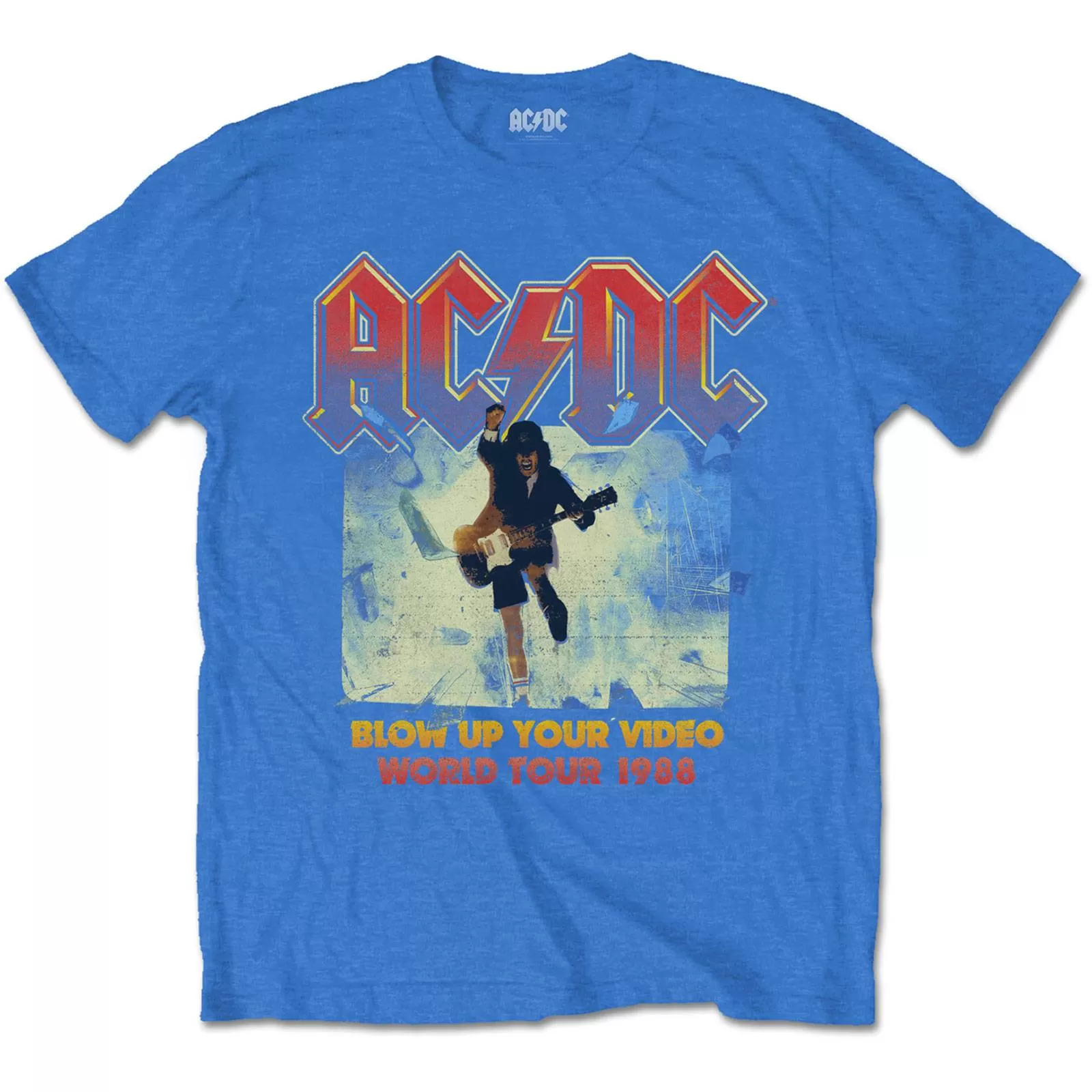 AC/DC Adult T-Shirt - Blow Up Your Video World Tour 1988 - Blue