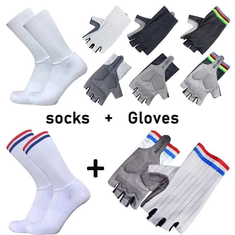 Aero Bike Team Cycling Gloves and Socks Combined Men Women Bike Gloves Socks Non-slip Calcetines Ciclismo Guantes Ciclismo