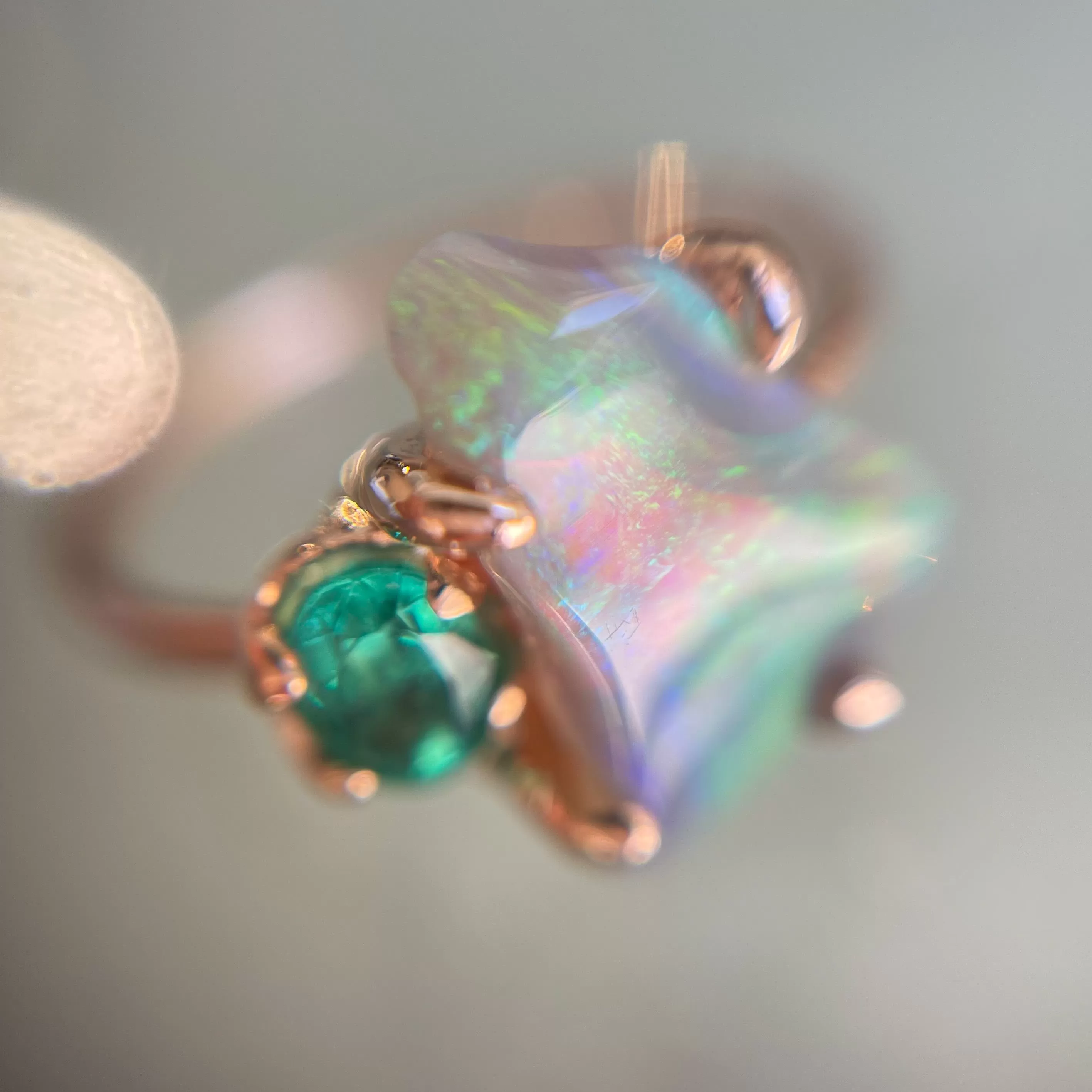 Alluvial Bloom Opal and Emerald Ring