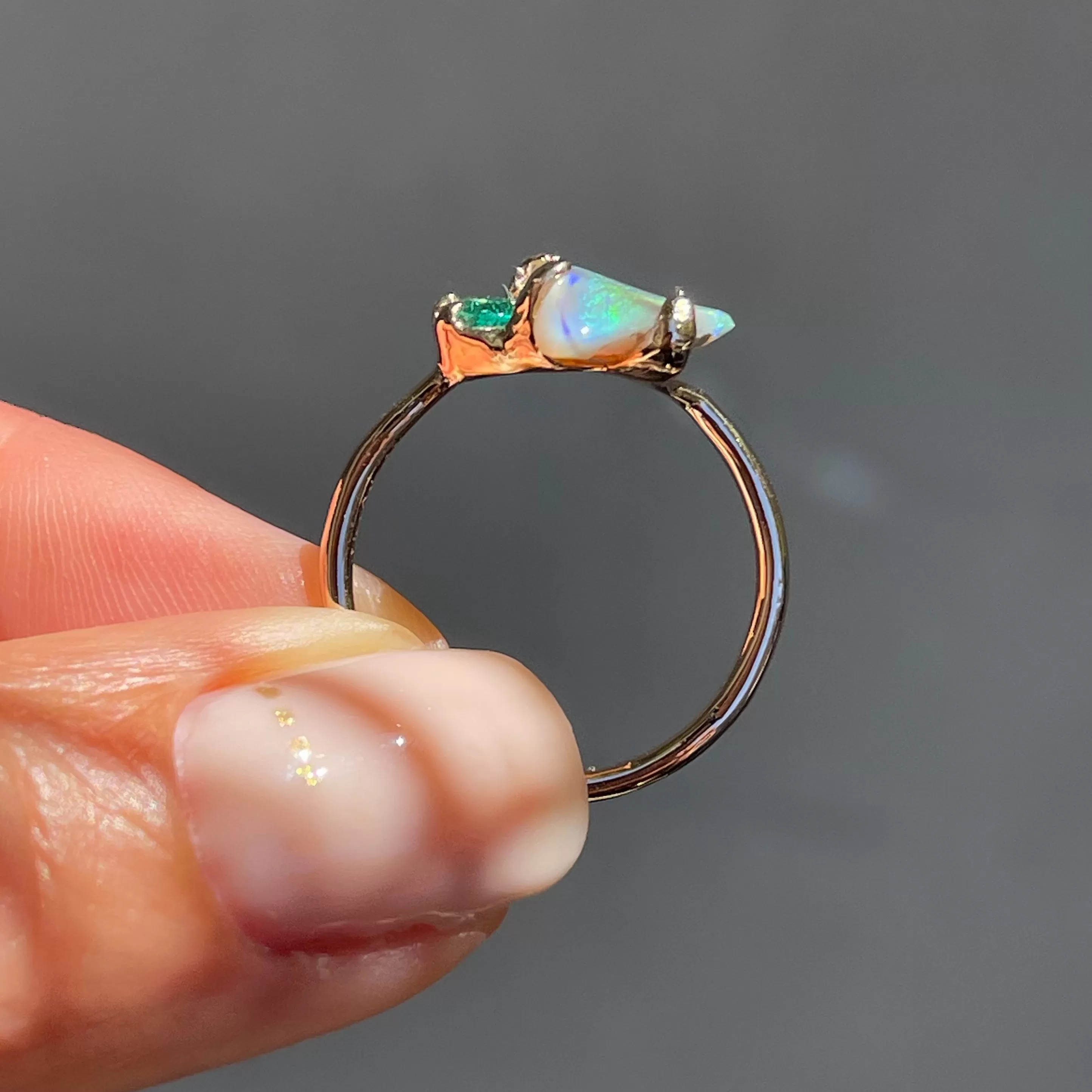 Alluvial Bloom Opal and Emerald Ring