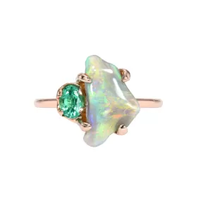 Alluvial Bloom Opal and Emerald Ring