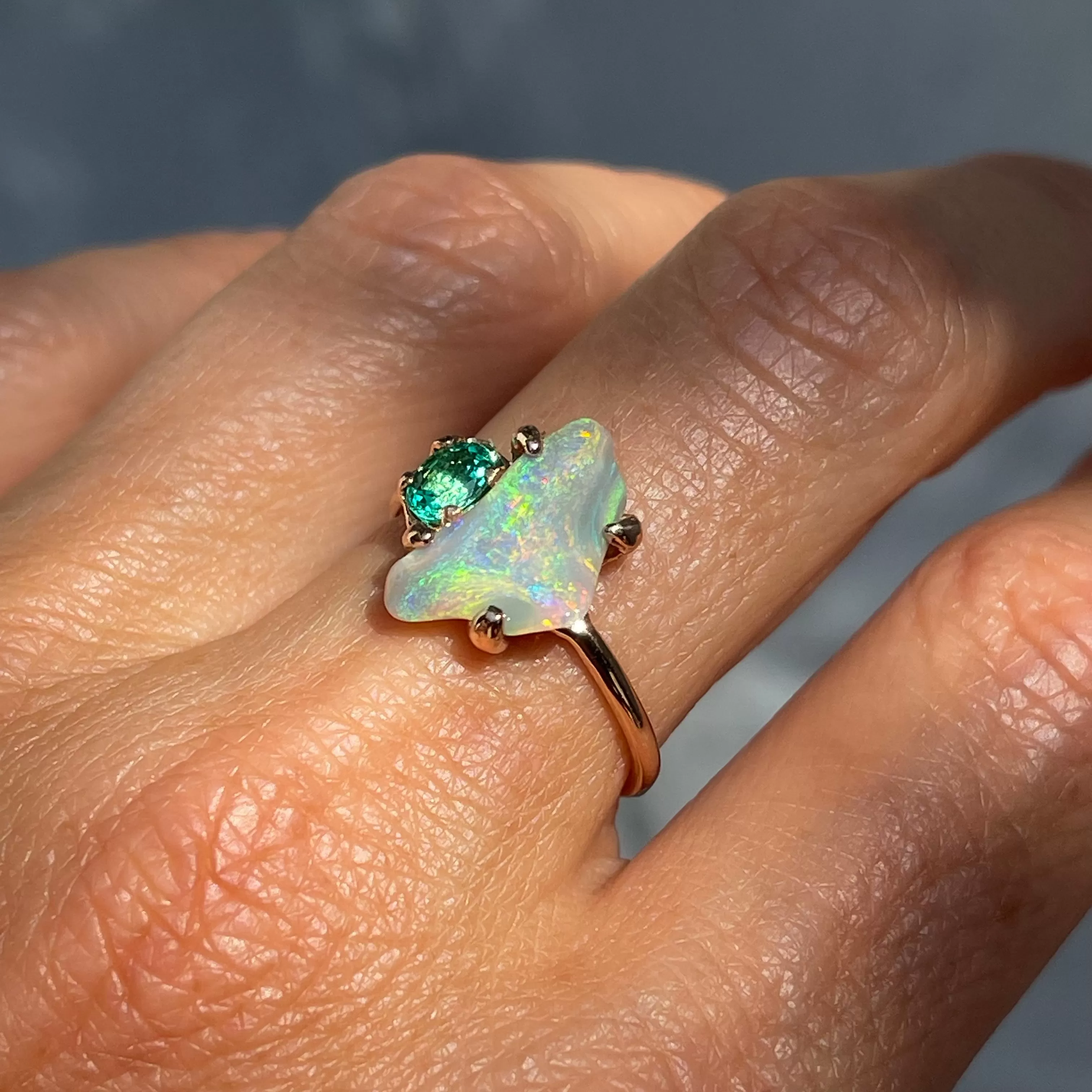 Alluvial Bloom Opal and Emerald Ring