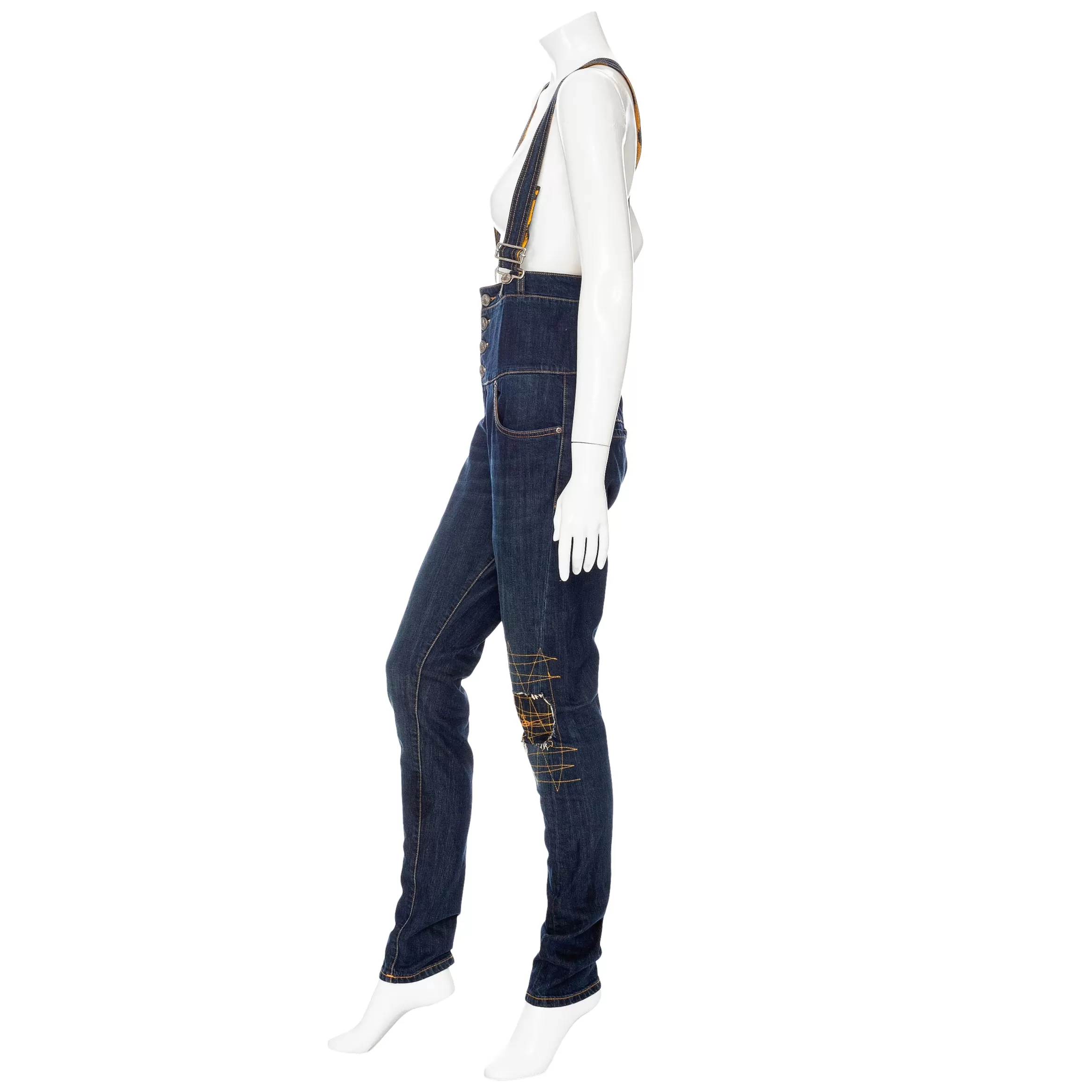 Anglomania Denim and Squiggle Print High-Waisted Detachable Overalls