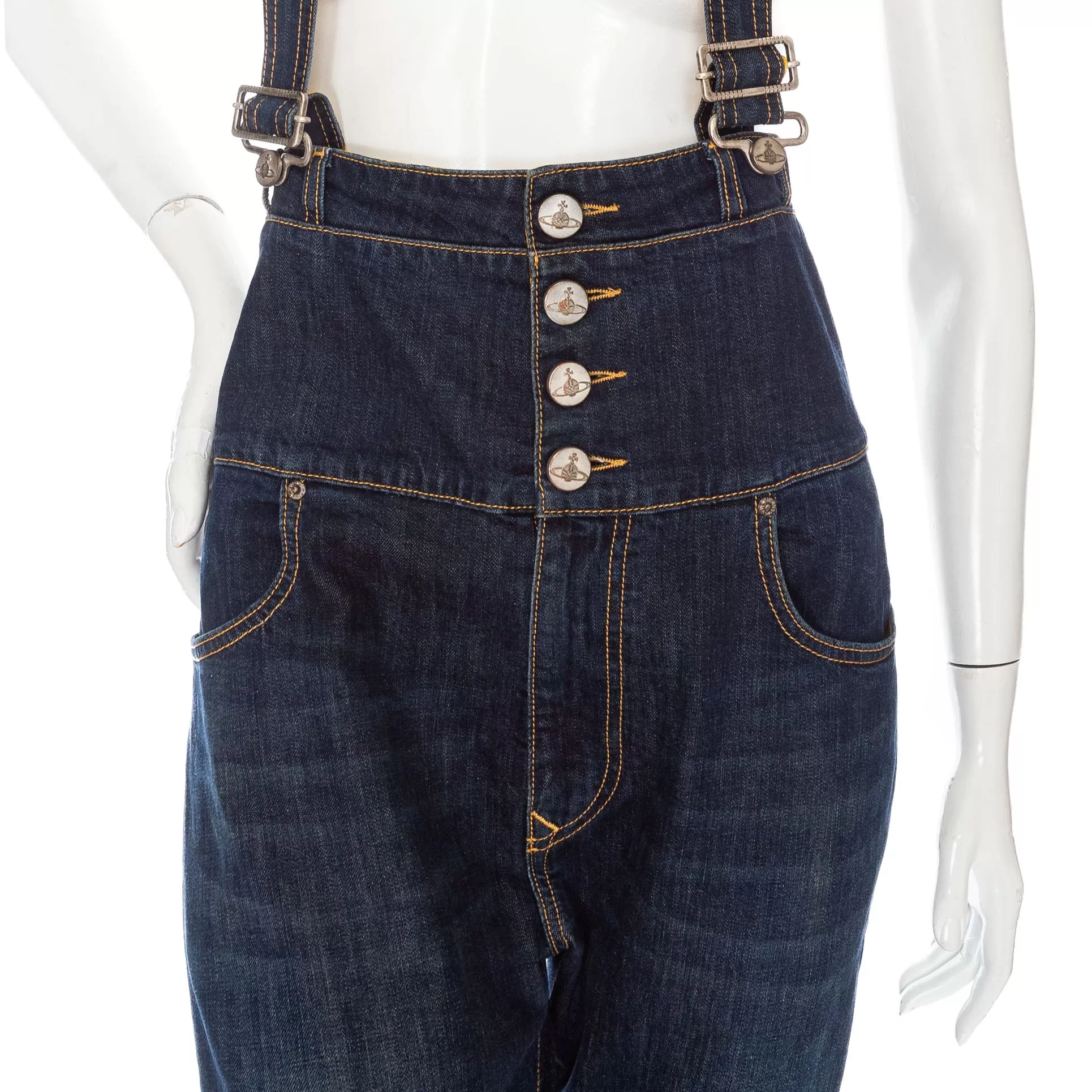 Anglomania Denim and Squiggle Print High-Waisted Detachable Overalls