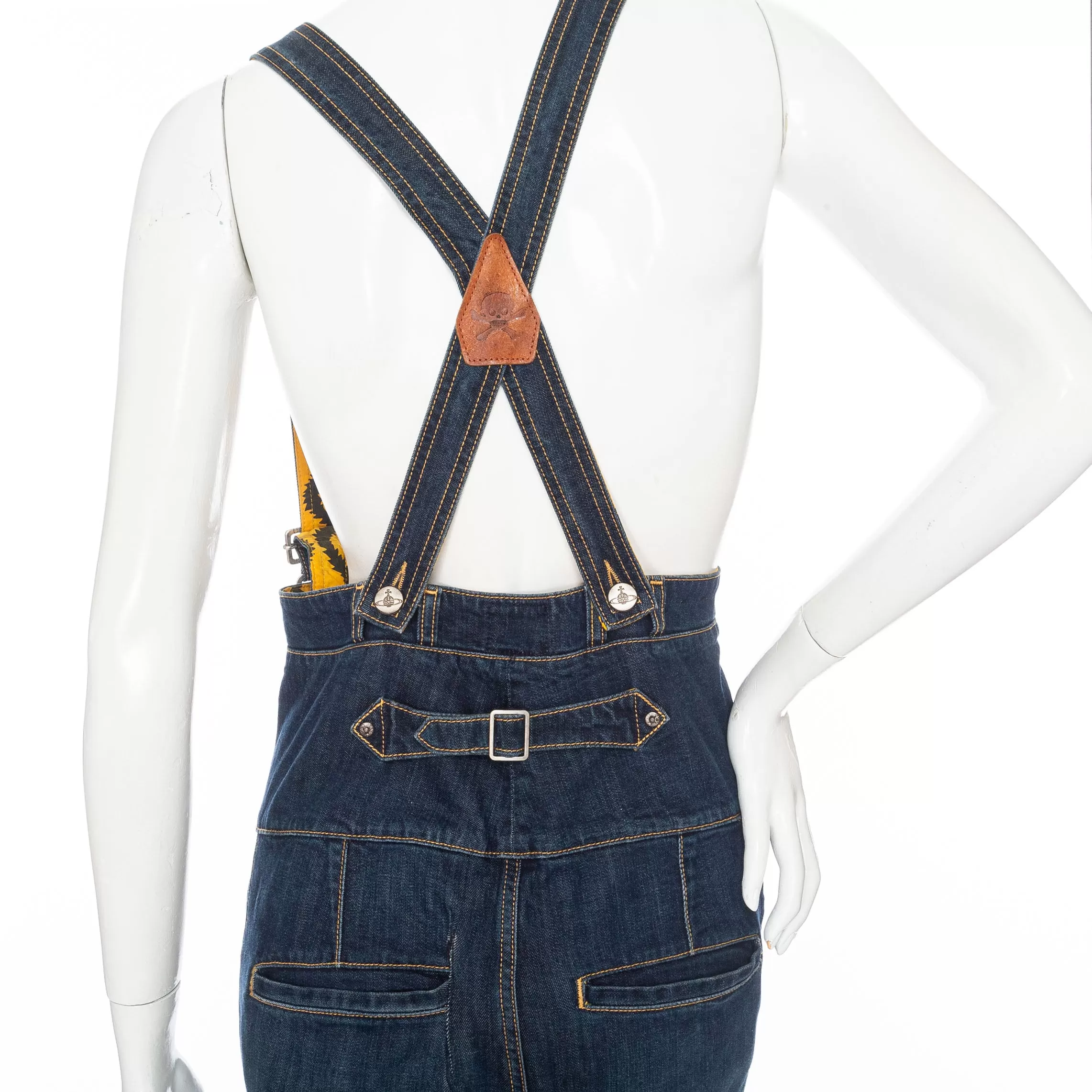 Anglomania Denim and Squiggle Print High-Waisted Detachable Overalls