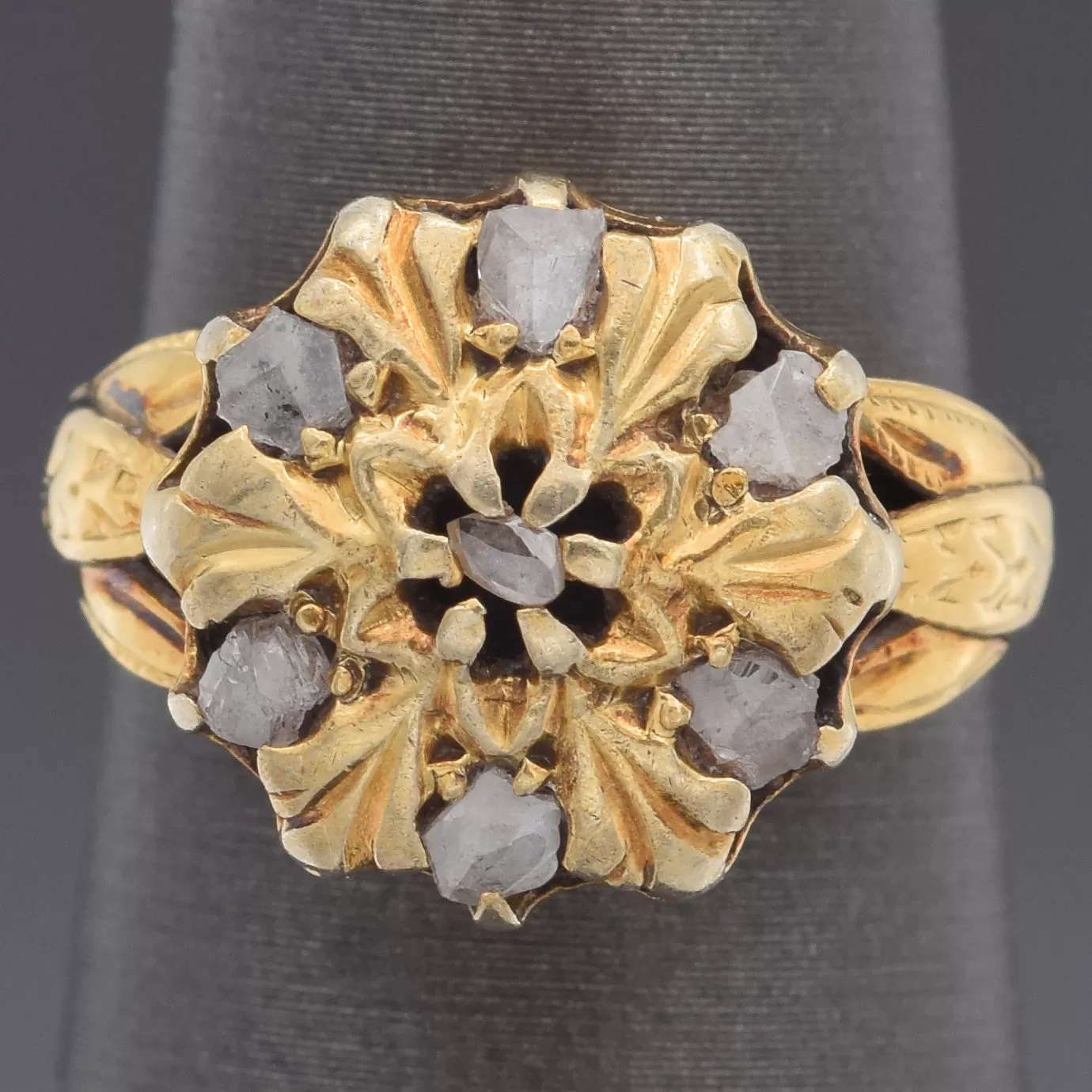 Antique 14K Yellow Gold 0.51 TCW Rose Cut Diamond Cluster Ring Size 5.5