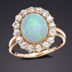 Antique 14K Yellow Gold Opal & 0.96 TCW Diamond Cocktail Ring 4.3 Grams Size 7