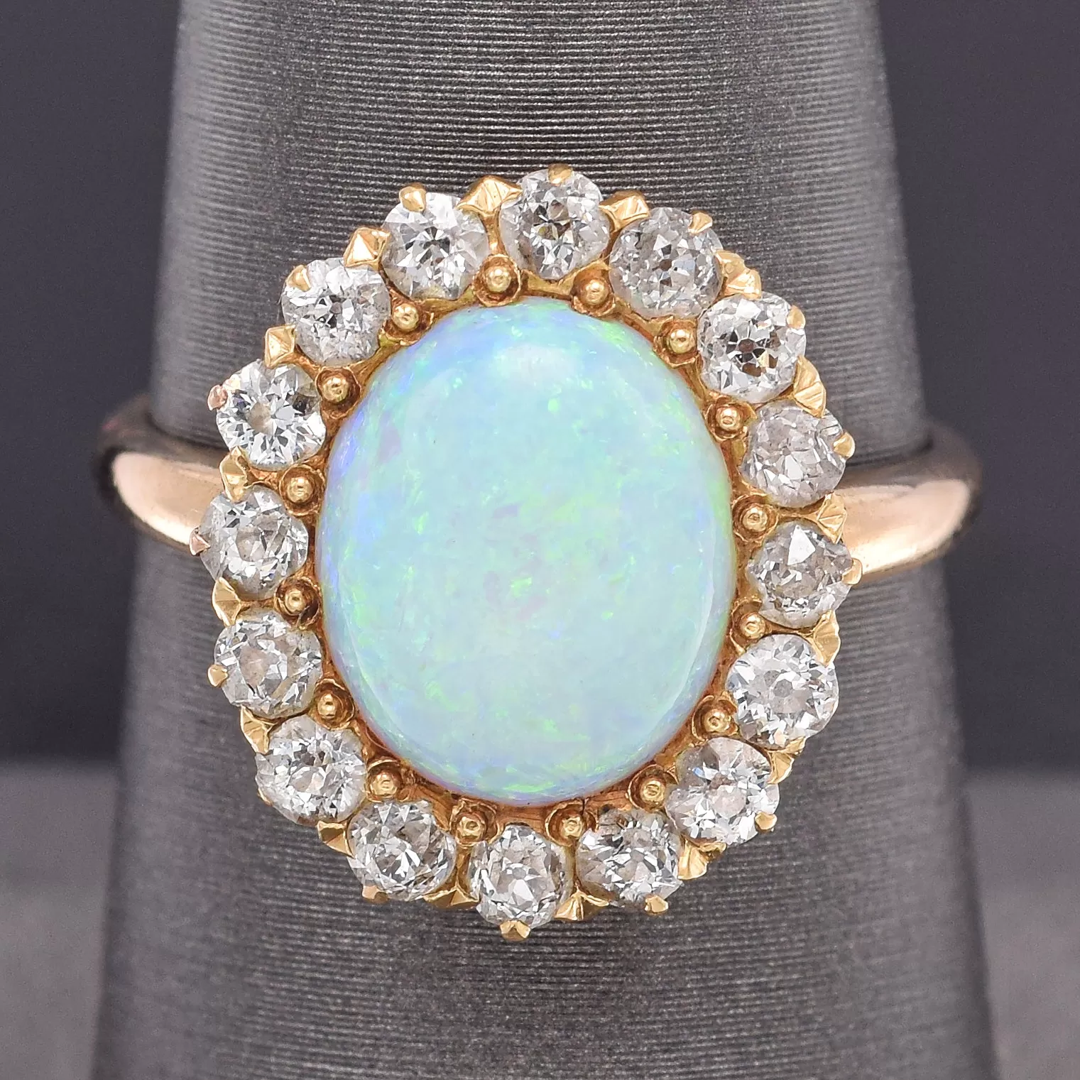 Antique 14K Yellow Gold Opal & 0.96 TCW Diamond Cocktail Ring 4.3 Grams Size 7