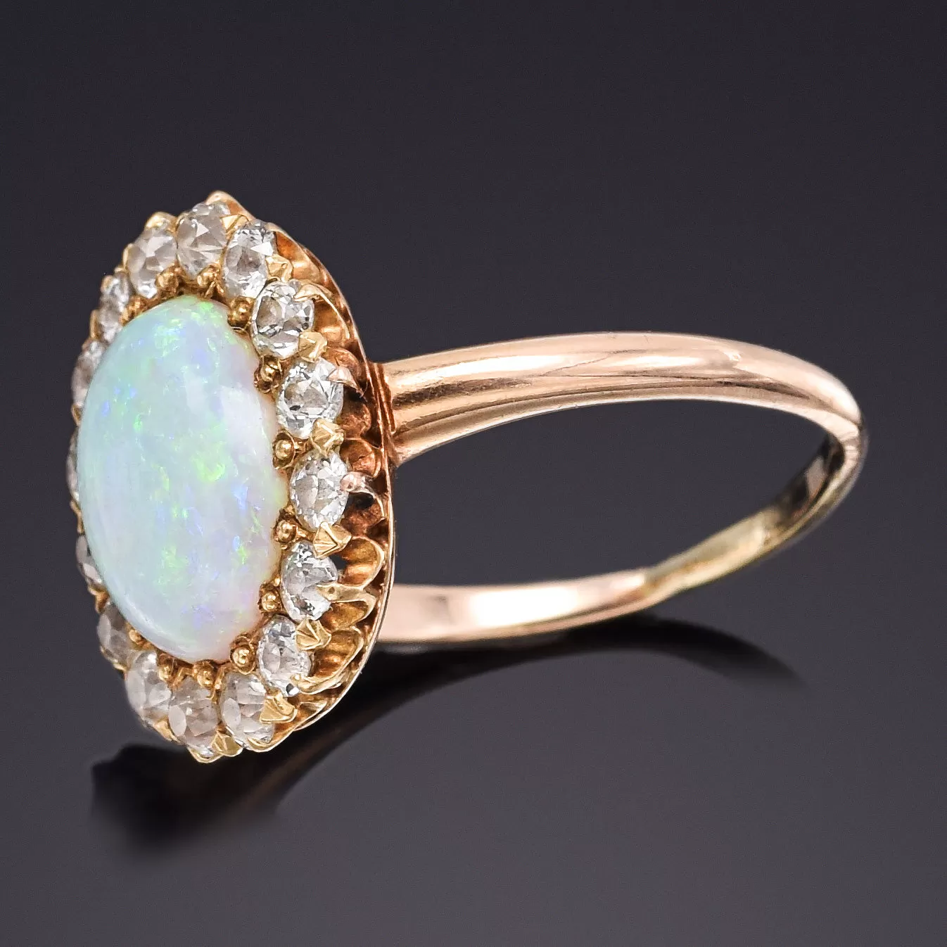 Antique 14K Yellow Gold Opal & 0.96 TCW Diamond Cocktail Ring 4.3 Grams Size 7