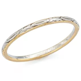 Antique Art Deco 14K Yellow and White Gold Etched Band Ring Size 6.25