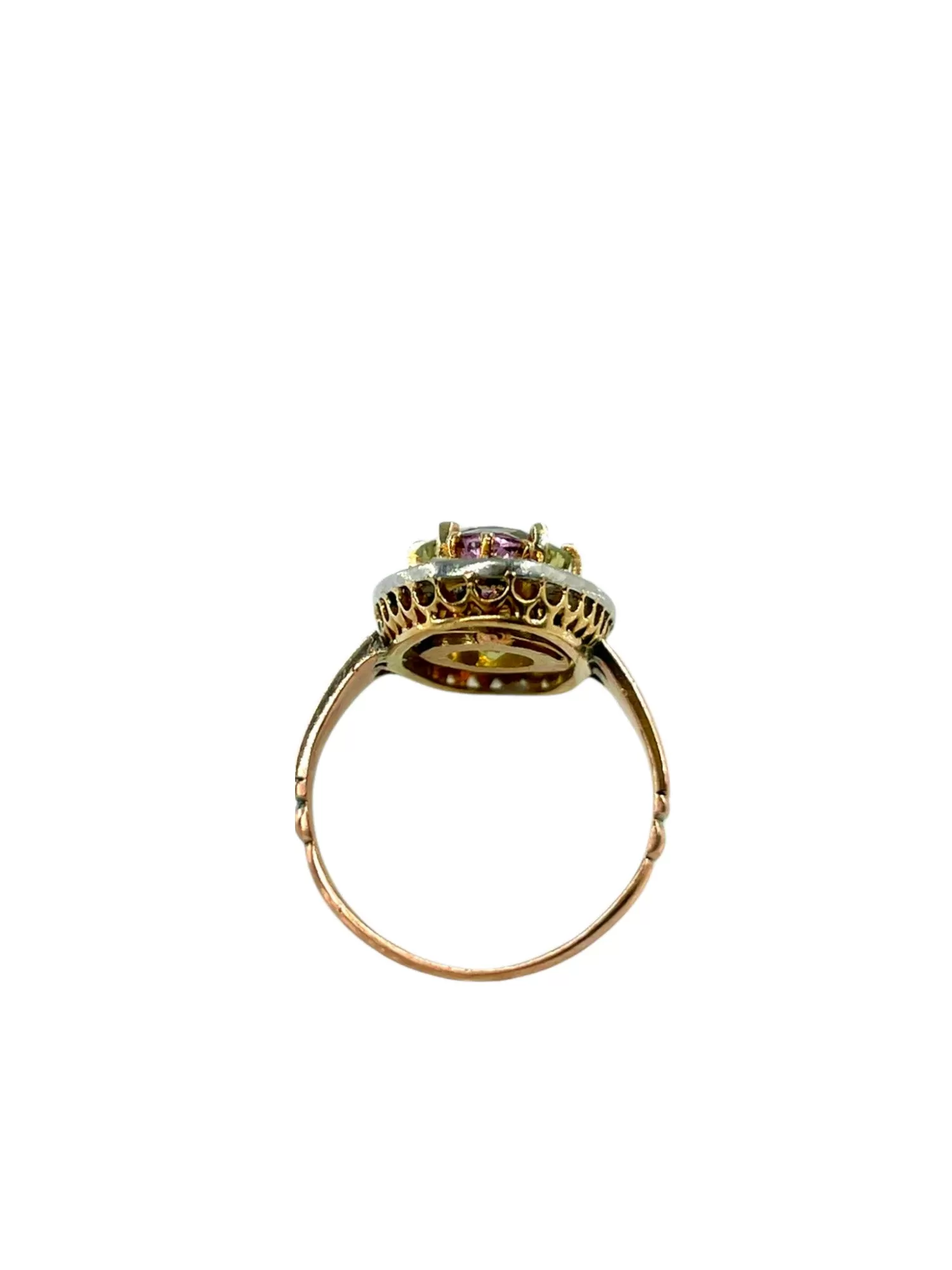 Antique Belle poque Chrysoberyl, Pink Topaz Diamond Cluster Cocktail Ring