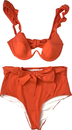 Arabella Red The Ruffle Bra & The Bow Brief Bikini Bottoms UK XS/S