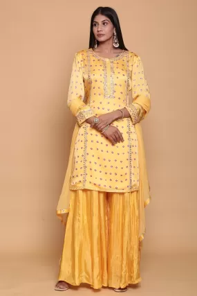 Bandhej Satin silk Suit  with Gota work.