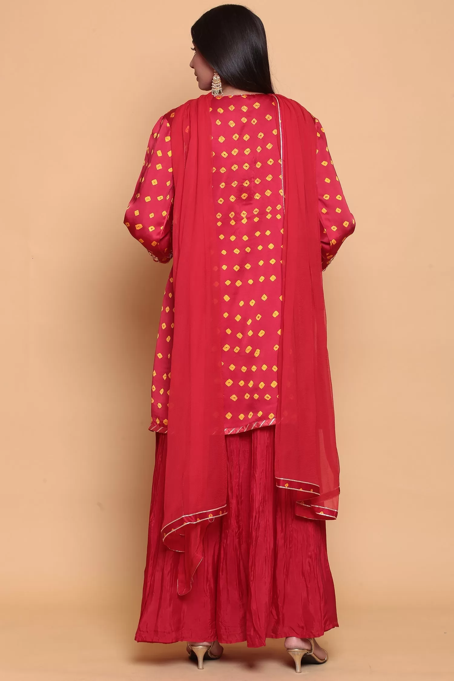 Bandhej Satin silk Suit  with Gota work.