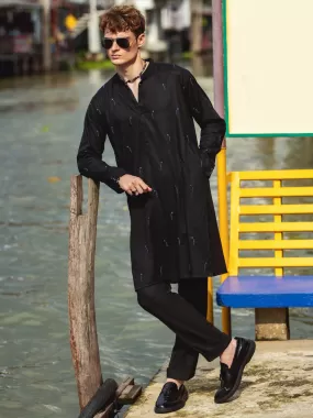 Black Cotton Kurta - AL-K-1147D