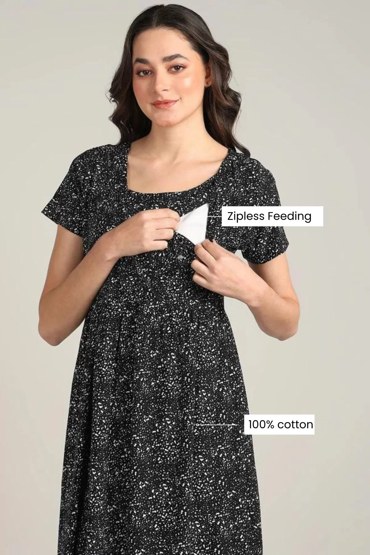 Black Maternity Zipless Feeding Dress