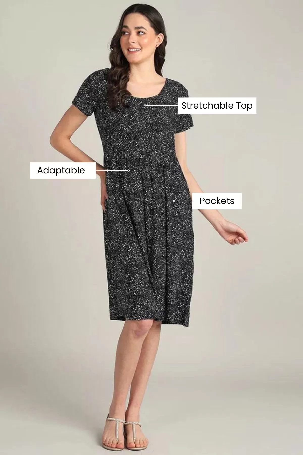 Black Maternity Zipless Feeding Dress