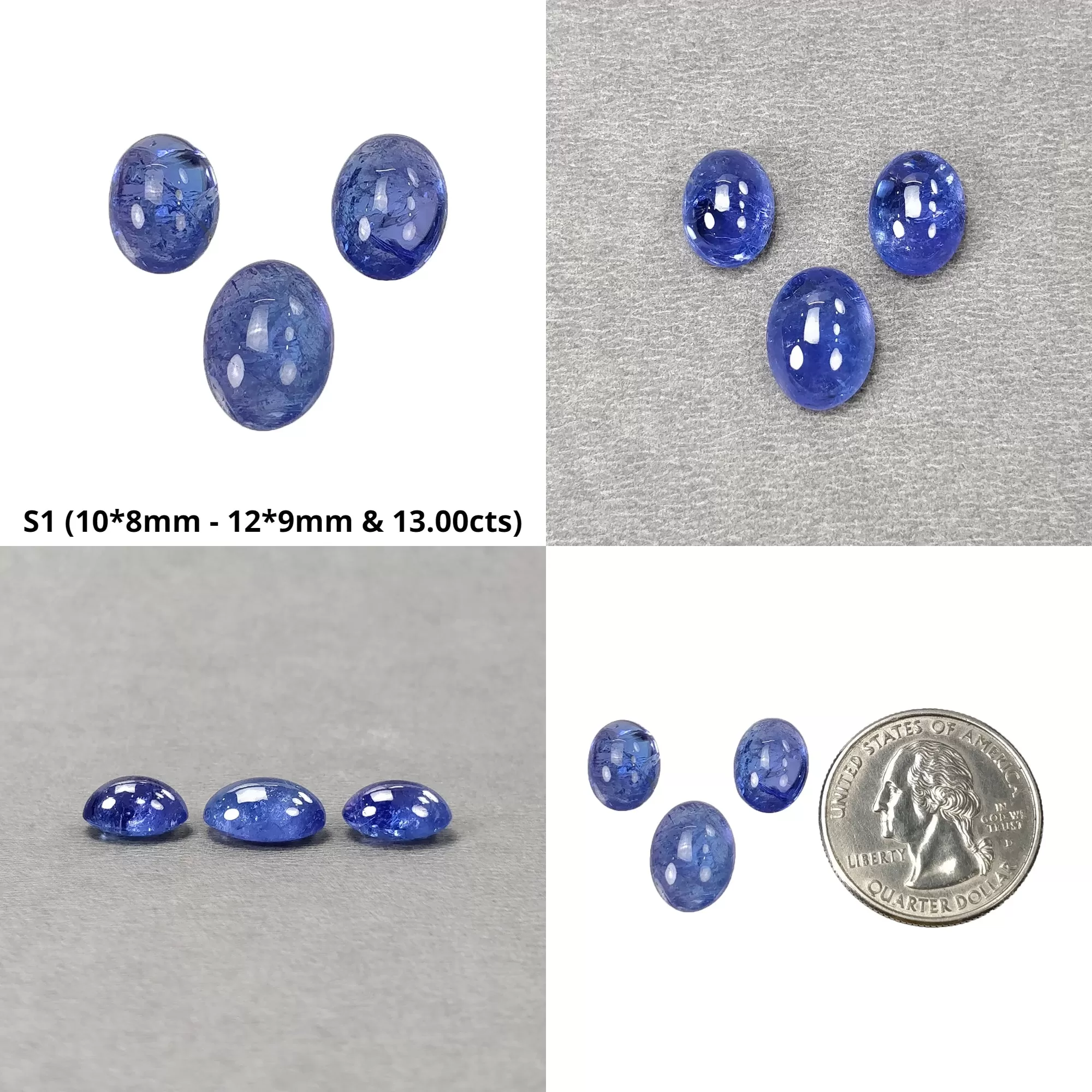 BLACK RUTILE Quartz And TANZANITE Gemstone Cabochon : Natural Untreated Unheated Rutile Oval Shape 3pcs & 4pcs Set