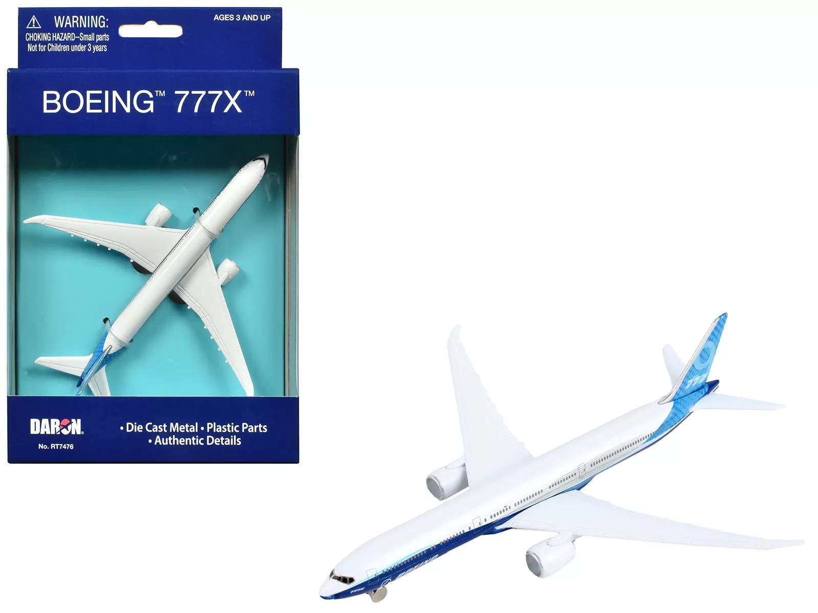 Boeing 777X Commercial Aircraft Corporate Livery White and Blue Diecast Model Airplane by Daron