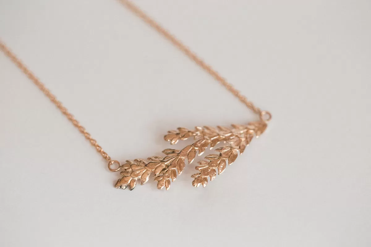 Boho Bridal Rose Gold Seattle Leaf Necklace -  Grecian Forest Bride - Beach Bride- Real Leaf Pendant in Reclaimed Gold by Anueva Jewelry