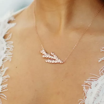 Boho Bridal Rose Gold Seattle Leaf Necklace -  Grecian Forest Bride - Beach Bride- Real Leaf Pendant in Reclaimed Gold by Anueva Jewelry