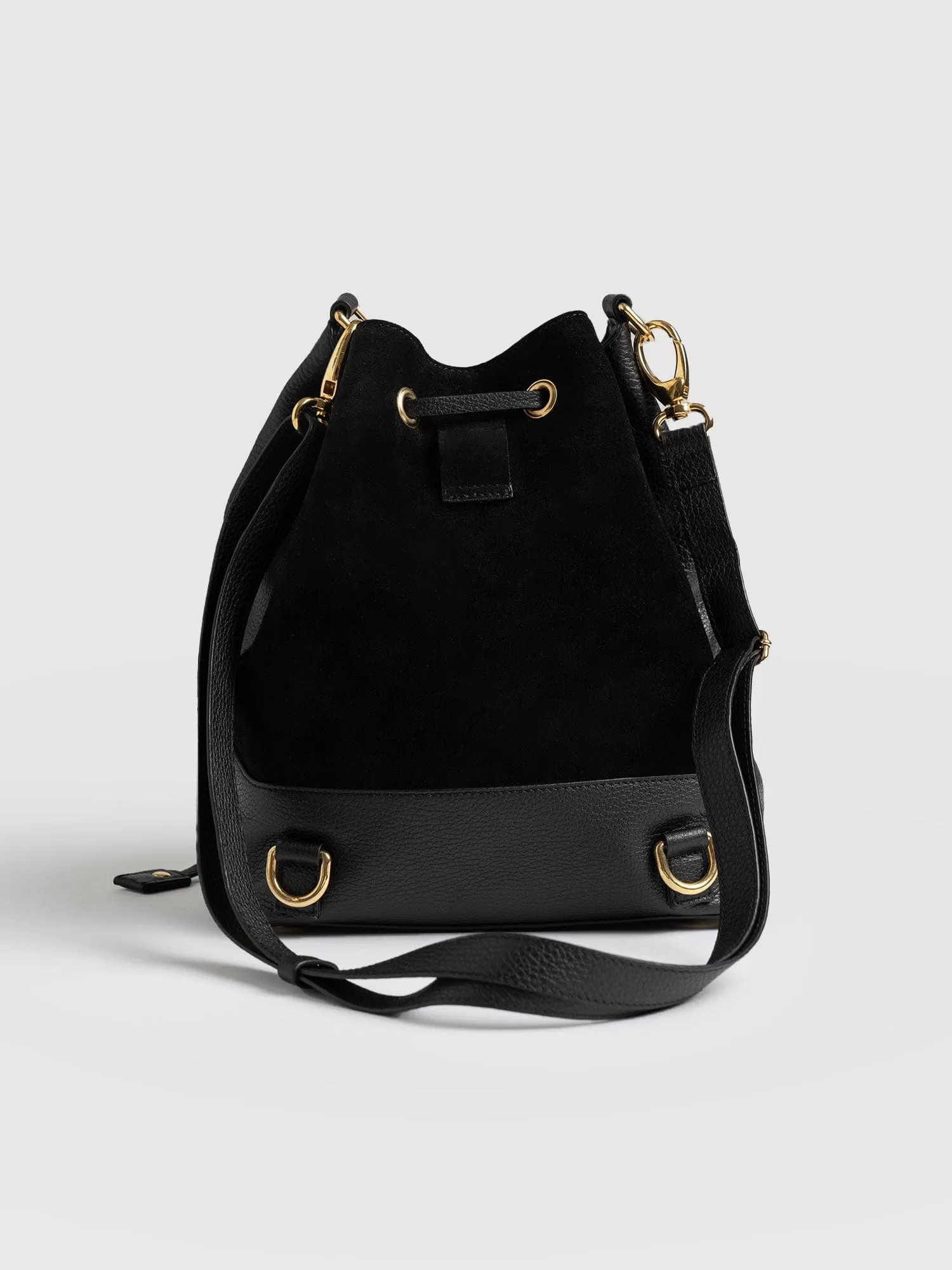 Brompton Bucket Bag - Black Suede Pebble