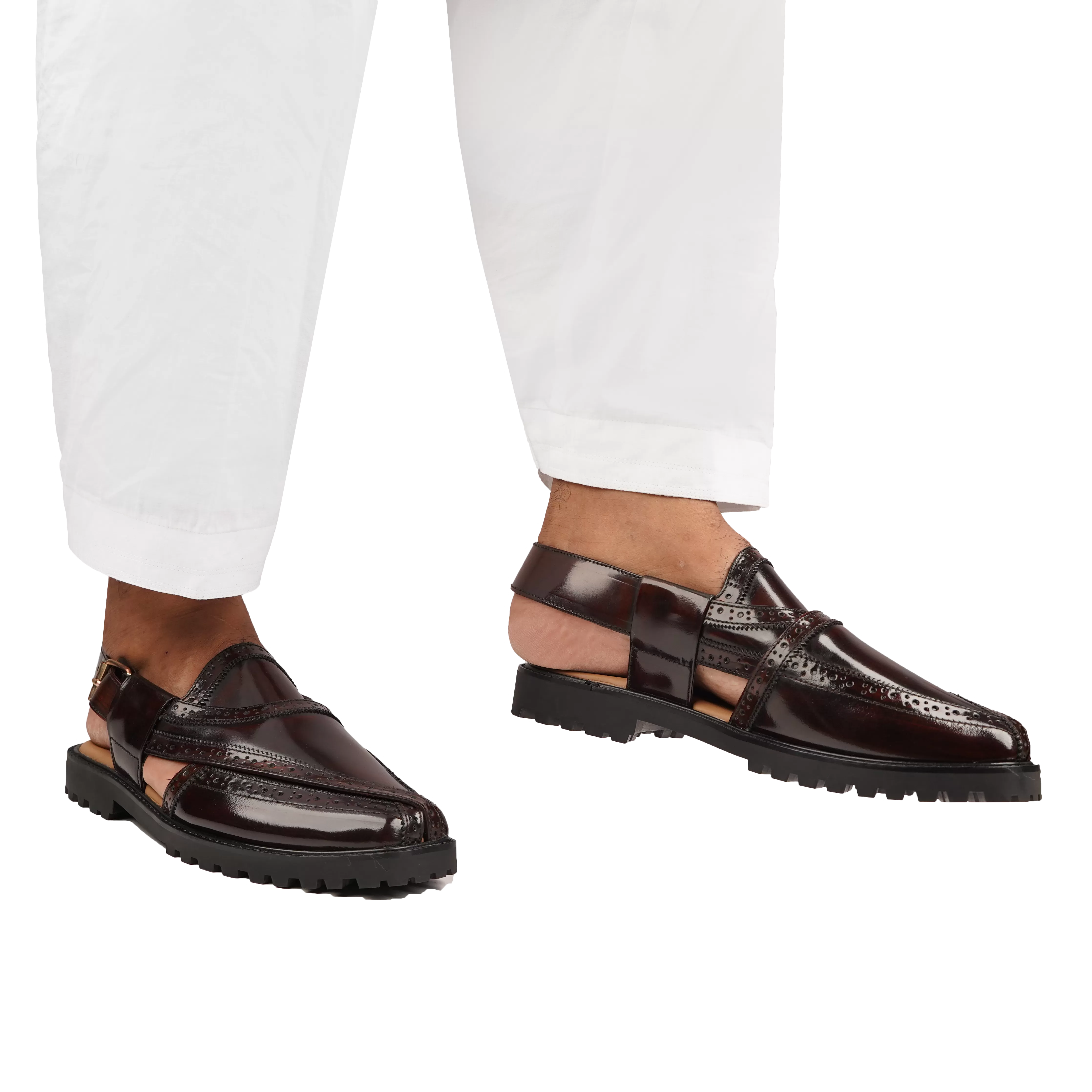 Brooklyn - Men's Dark Brown Box Leather High Shine Sandal