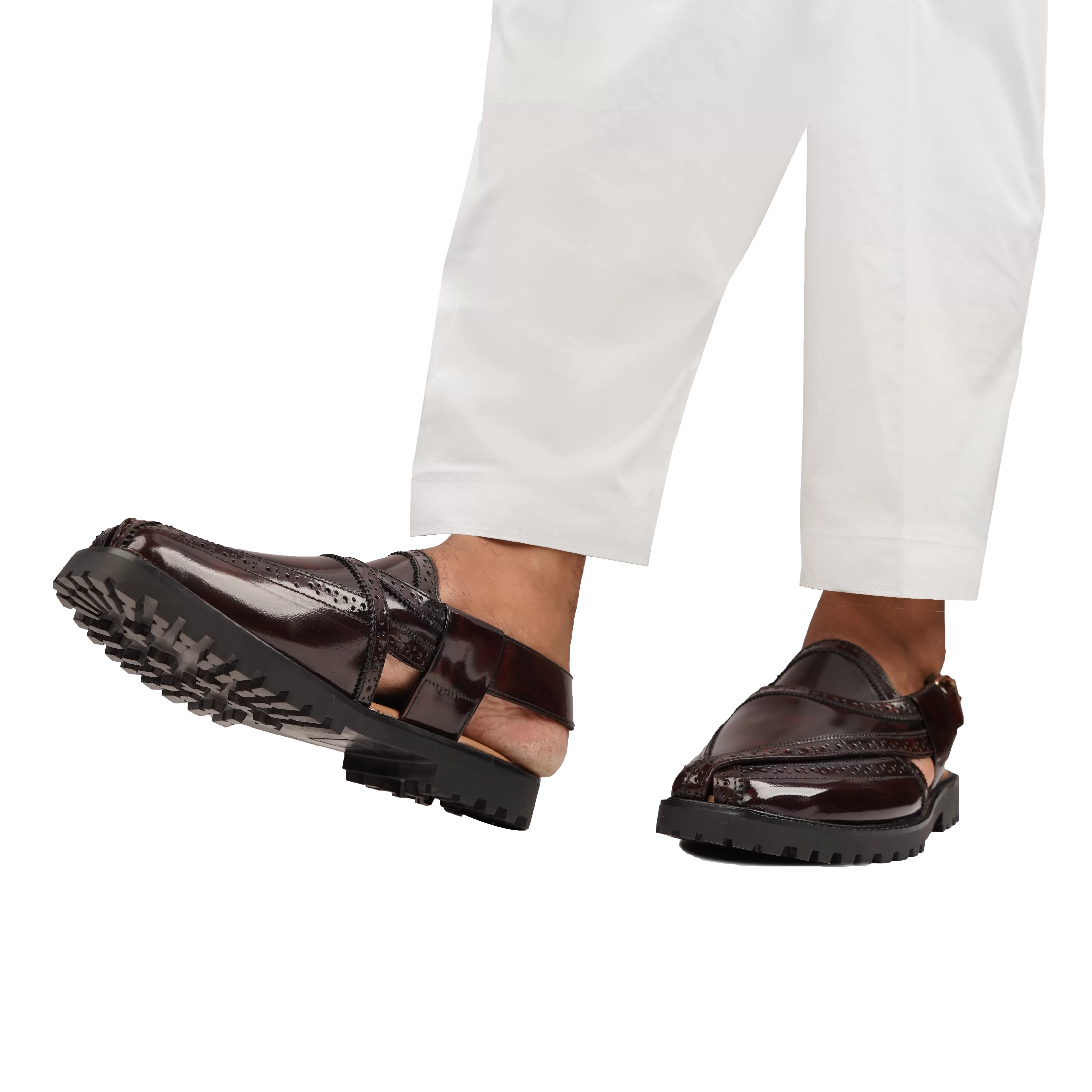 Brooklyn - Men's Dark Brown Box Leather High Shine Sandal