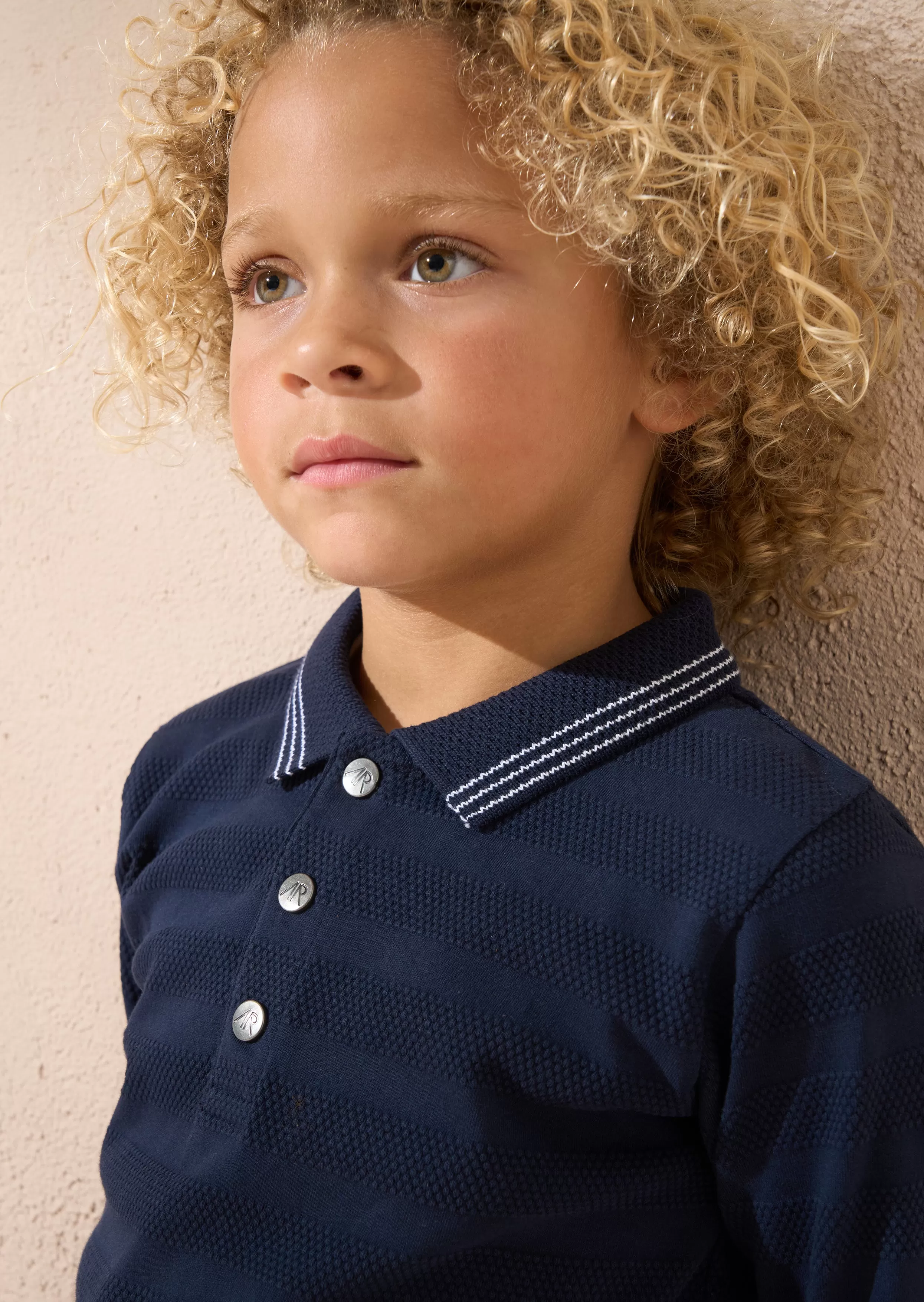 Caleb Blue Textured Stripe Polo