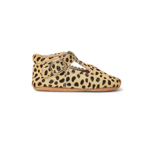 Cheetah Calf Hair Leather Baby T Bar Shoe