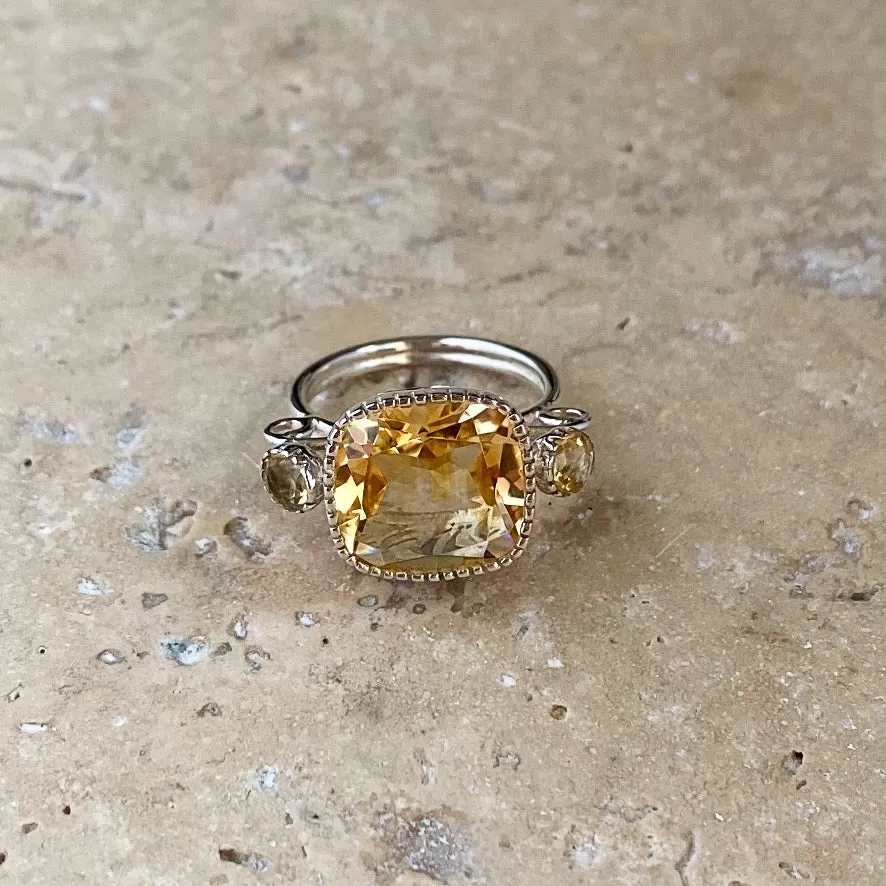 Citrine Cushion Cut Gemstone Ring - Celeste