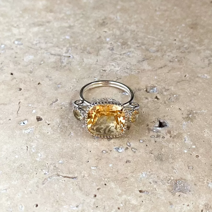 Citrine Cushion Cut Gemstone Ring - Celeste