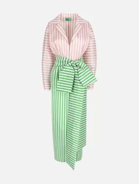 Claire Stripe Dress in Grass Green & Blush Pink